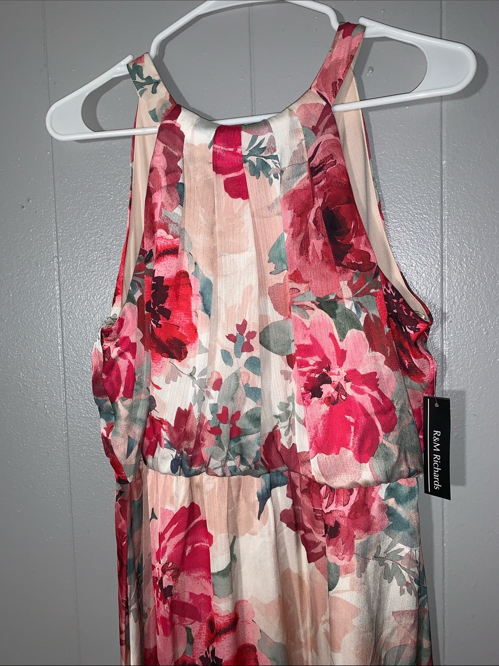 R&M Richards Women's Floral High Halter Neck Chiffon Maxi Dress-Flowy Sleeveless - Picture 3 of 6